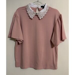 One Twelfth Dainty Blush Top‎ with flutter sleeve and pink studded collar size L